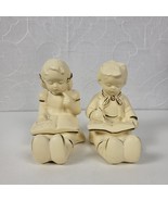 Vintage Coventry Ware Chalkware Children Boy &amp; Girl Reading Bookends Set - $41.73