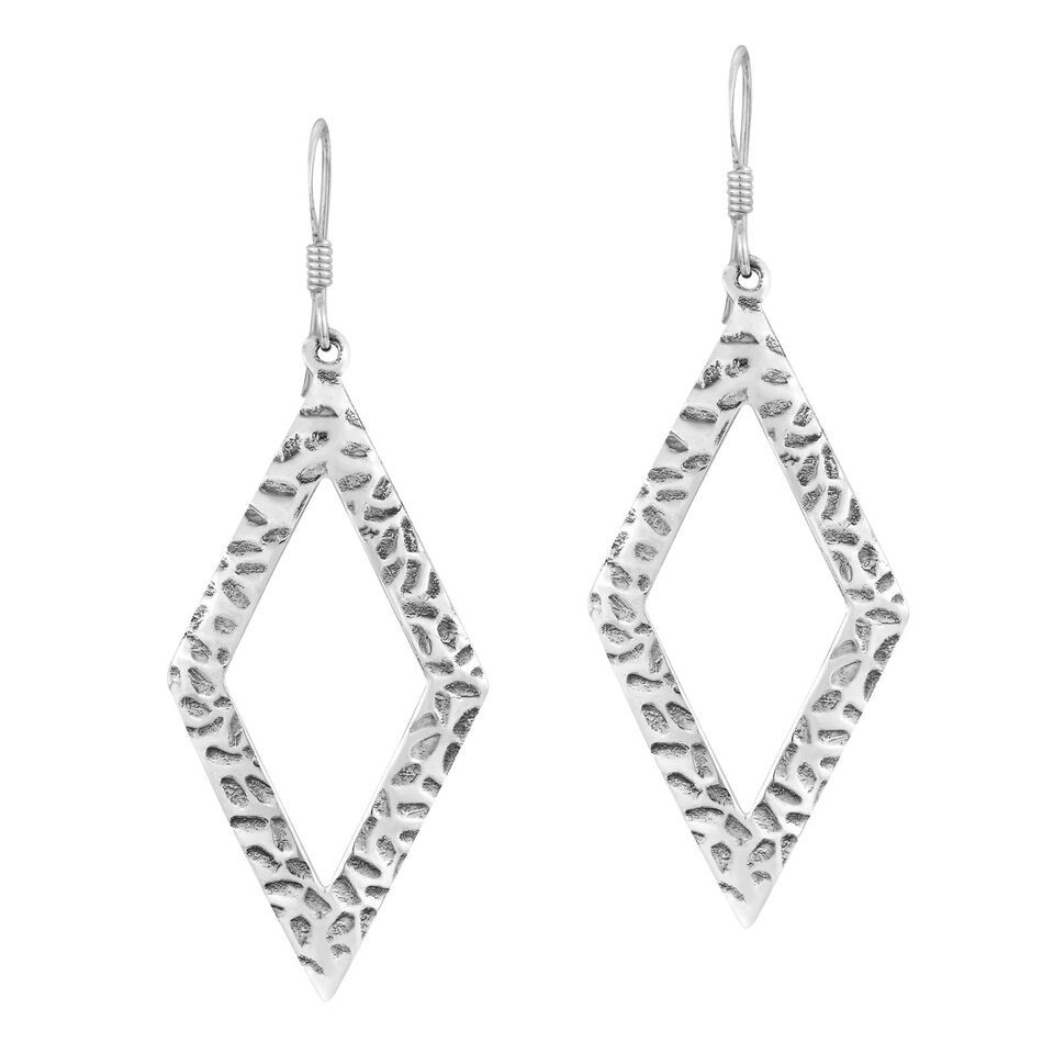 Primary image for Rough Diamonds Rhombus Shaped Textured Sterling Silver Dangle Earrings