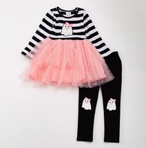 NEW Boutique Halloween Ghost Tunic Tutu Dress &amp; Leggings Girls Outfit Set - £5.58 GBP+