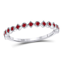 10kt White Gold Womens Round Ruby Square Dot Stackable Band Ring 1/5 Cttw - £158.70 GBP