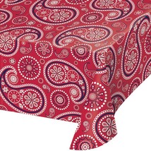 6 Red Paisley Bandana Tablecloths ~ Tablecovers   54&quot; x 108&quot; Disposable Plastic - £27.88 GBP