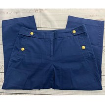 Talbots Capri Pants Womens 4p Mid 30x20.5 Navy Blue Gold Button Cotton S... - £14.18 GBP