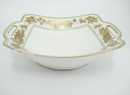 Vintage Morimura Porcelain Bowl Hand Painted Gold Flowers Green Band 8&quot; ... - £11.07 GBP