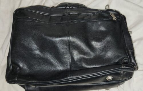 Black Leather Softside Briefcase Laptop Tote Attache Travel Carry On Lug... - $19.99