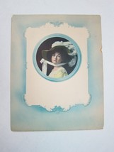 Antique Art Print Woman Yellow Dress White Feather Hat Circa 1900 Fashion - £39.50 GBP