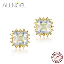 Natural 6Sky Blue Topaz 925 Sterling Sliver Stud Earrings For Women Gold Plated  - £39.27 GBP