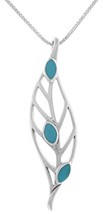 Jewelry Trends Sterling Silver Large Leaf Pendant with Created Turquoise on 18 I - £51.40 GBP