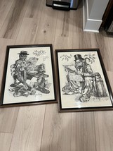 2 Vintage Whimsical Framed Jim Daly Charcoal Hobo Prints Pictures Portraits - £79.12 GBP