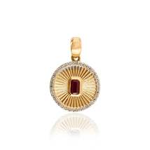 18K Centered Ruby Halo Diamond Striped Medallion Coin Pendant - £972.97 GBP