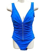 KARLA COLLETTO Blue clear beads ruched front One Piece Swimsuit size 10 - £92.50 GBP