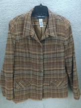 Sag Harbor Womens Jacket Plaid Retro Brown Long Sleeve Collared Sz 16 - £19.73 GBP