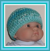 Newborn Boy Hat Baby Shades Of The Sea Beanie Turquoise Aqua Green Blue Small  - £6.32 GBP