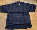 Button Up Shirt 100% Linen Mens 3XL Short Sleeve Navy Blue RAW BLUE - £15.73 GBP