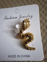 Vtg Style Fashion Jewelry 1.5&quot; Gold Color Clear/BK Rhinestones Snake  Brooch Pin - £2.19 GBP