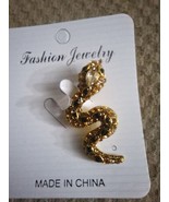 Vtg Style Fashion Jewelry 1.5&quot; Gold Color Clear/BK Rhinestones Snake  Br... - £2.20 GBP