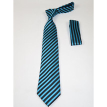 Men's Woven Tie Hankie Set J.Valintin Private Collection R24 Teal Stripe image 2