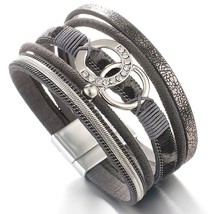 Amorcome Round Leather Bracelets for Women 2021 Bohemian Multilayer Ladies Wide  - £9.78 GBP