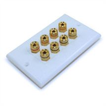 Wall Plate: 4 Speaker (8 Input Jacks) For Banana Plugs Gold Plate White - $37.99