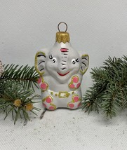 Sitting white elephant with glitter glass Christmas handmade ornament, Christmas - £11.25 GBP
