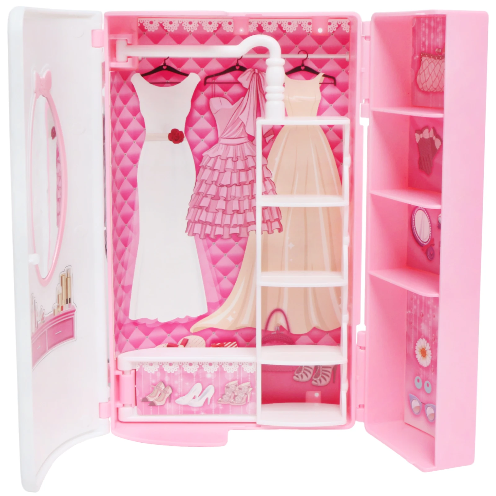 High Quality Bag Wardrobe Plastic Closet With Mirror Bedroom Set Toy Dress - £21.15 GBP