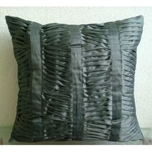 Textured Ruched Pintucks Gray Art Silk 16&quot;x16&quot; Pillow Case, Sonic Waves - £22.77 GBP+