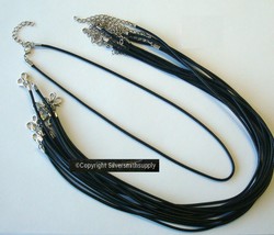 12 Necklace cords black 2mm faux leather 19&quot; adjustable lobster clasps M... - $3.91