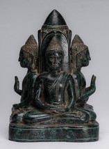 Antigüedad Khmer Estilo Sudeste Asia Bronce Cuatro Manera Buda Estatua - - £740.58 GBP