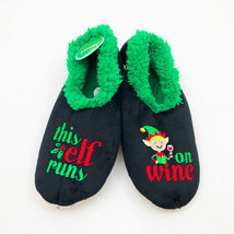 Snoozies Men&#39;s Slippers This Elf Runs on Wine Large 11/12 Black - $12.86