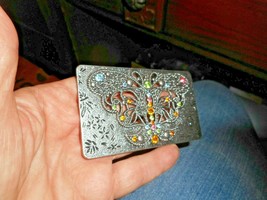 Cut-out Butterfly Belt Buckle..With Colored Gems..Silvertone Metal -VERY PRETTY - £17.30 GBP