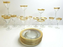 23 Gold Rim MCM Clear Optic Facet Swirl VTG Goblet Wine Champagne Cordial Plates - £213.36 GBP