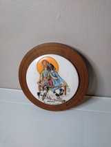 Vintage Sunset Norman Rockwell Ceramic And Wood Round Wall Hanging - $35.00