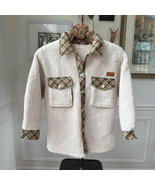 Simply Southern Quilted Sherpa Button Up Shacket Jacket Biege Plaid Flan... - $33.96 CAD