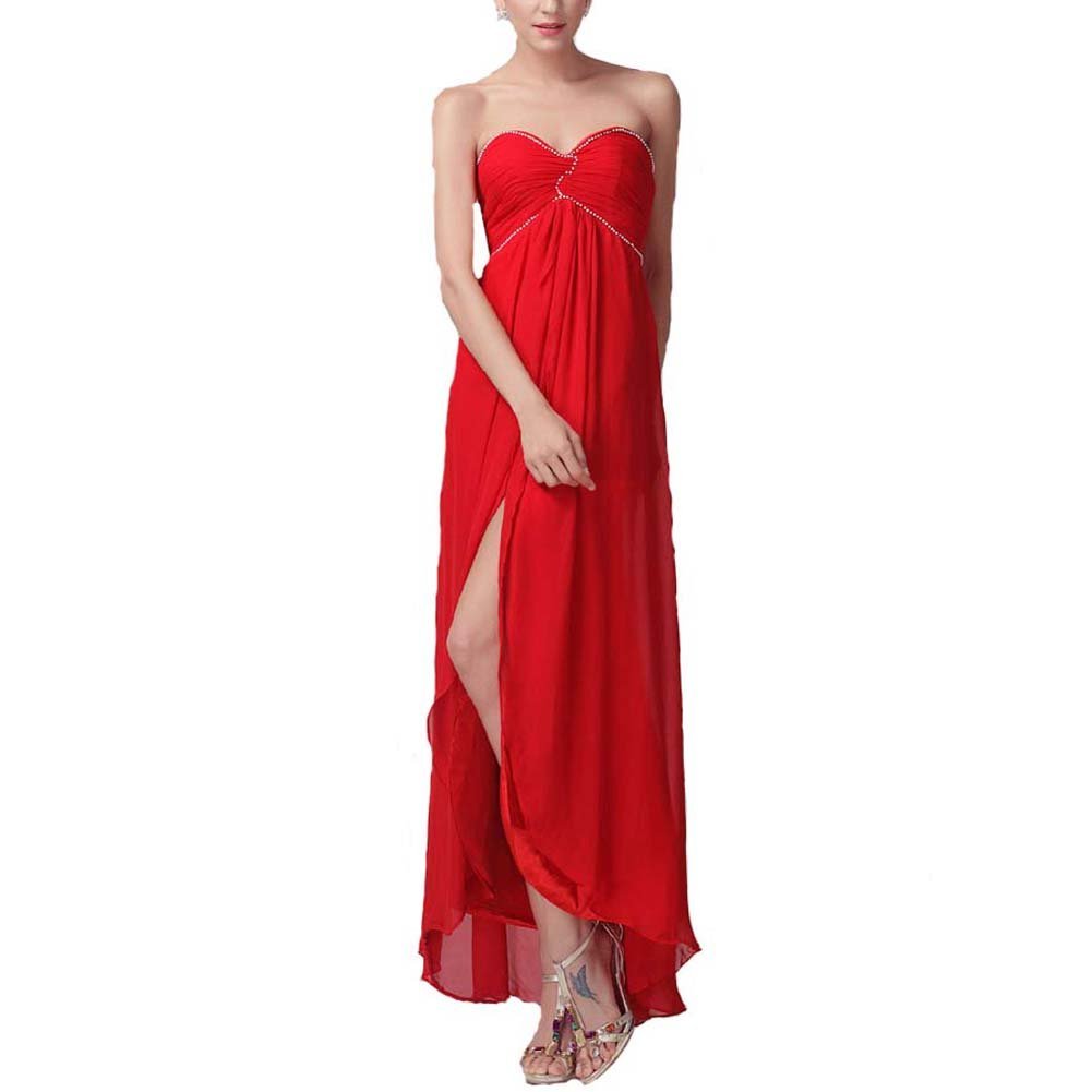 Kivary Women's Empire Front Slit Sweetheart Red Chiffon Prom Evening Dresses US