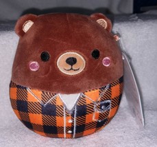 Squishmallows Omar the Brown Bear in Flannel Shirt 5&quot; NWT - £10.78 GBP