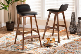 Ontario Black Faux Leather Walnut Brown 2Pc Bar Stool Set - $154.00