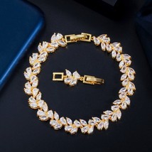 Shiny Marquise Cut CZ Silver Color Leaf Shape Link Chain Bracelet Bangle for Bri - £17.00 GBP