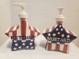 Boston warehouse American Flag Mustard &amp; Ketchup Pump Dispenser Set - £11.35 GBP