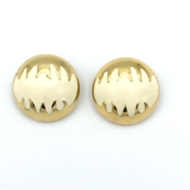 MONET vintage clip-on earrings - 1&quot; round dome gold-tone cream enamel button - £15.72 GBP