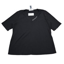 Karen Scott Shirt Womens L Black Short Sleeve Cotton VNeck Button Casual Tee - $18.69