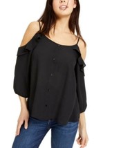 $34 Hippie Rose Juniors&#39; Button-Trimmed Off-The-Shoulder Top Black Size Small - £7.03 GBP