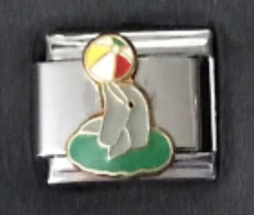 Dolphin Playing Beach Ball Wholesale Italian CHARM Enamel Link 9MM K2023J100