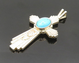 925 Silver &amp; 12K GOLD - Vintage Turquoise Religious Cross Pendant - PT16201 - £39.13 GBP