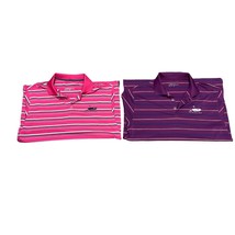 Lot of 2 Nike Golf Dri-Fit Striped Polo Shirts Pink &amp; Purple Size L Panorama - £28.30 GBP