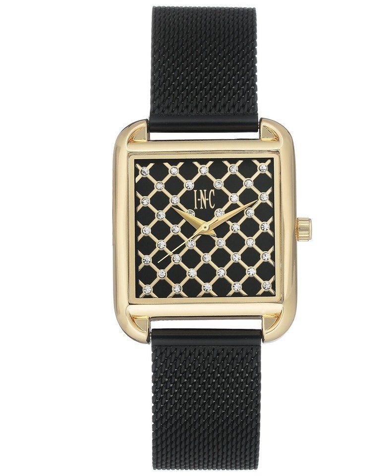 I.N.C. Women&#39;s Gold Tone Black Stainless Steel Mesh Bracelet Watch 30x37... - $34.12