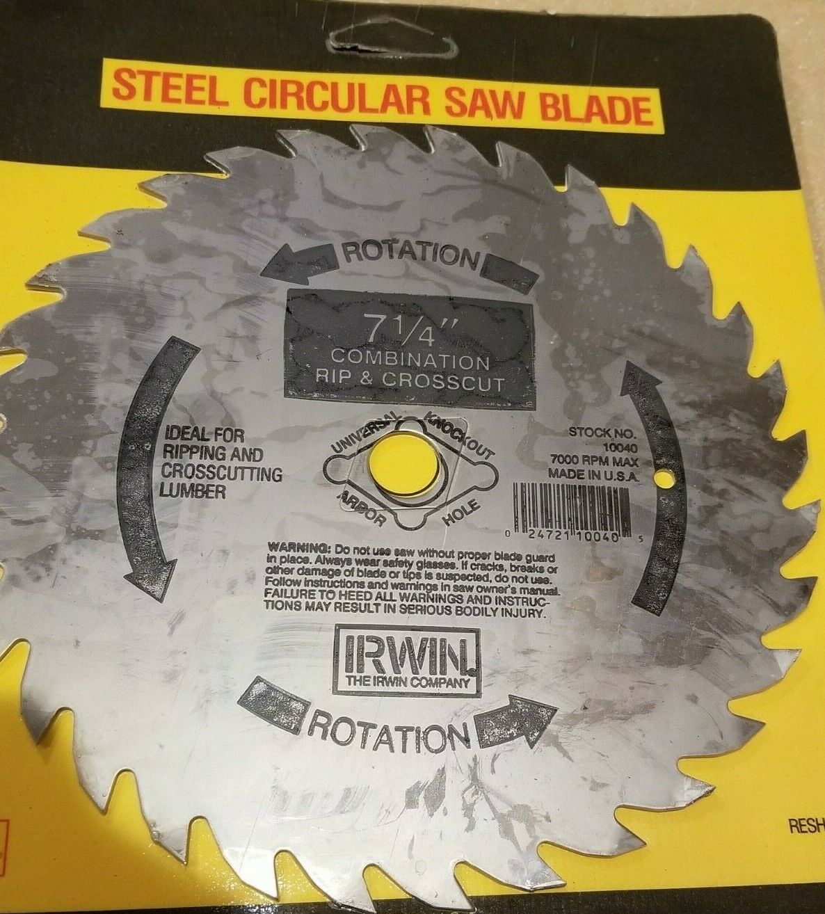 Irwin  7 1/4" Combination Rip & Crosscut Circular Saw Blade Stock #10040  NOS - $9.99