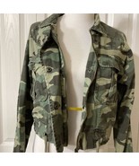 Camo Jacket Sz M Woman Camouflage Denim Crop Jacket Drawstring Waist Aer... - $23.15 CAD
