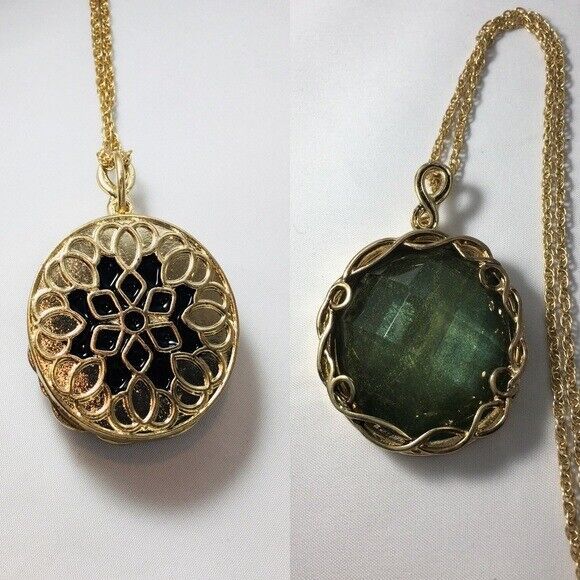 Primary image for Reversible Faceted Green Black Resin Gold Necklace