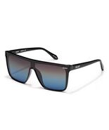 Quay Australia Nightfall Medium Shield Sunglasses Black Blue Polarized 49MM - $74.84