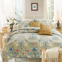 Beige Blue Floral Pink Flower Bohemian Style Reversible Bedspread, 100% ... - £79.47 GBP