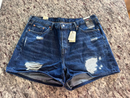 Levis 501 Original Denim Shorts Plus Size 16W Distressed High Waist NWT - $29.09